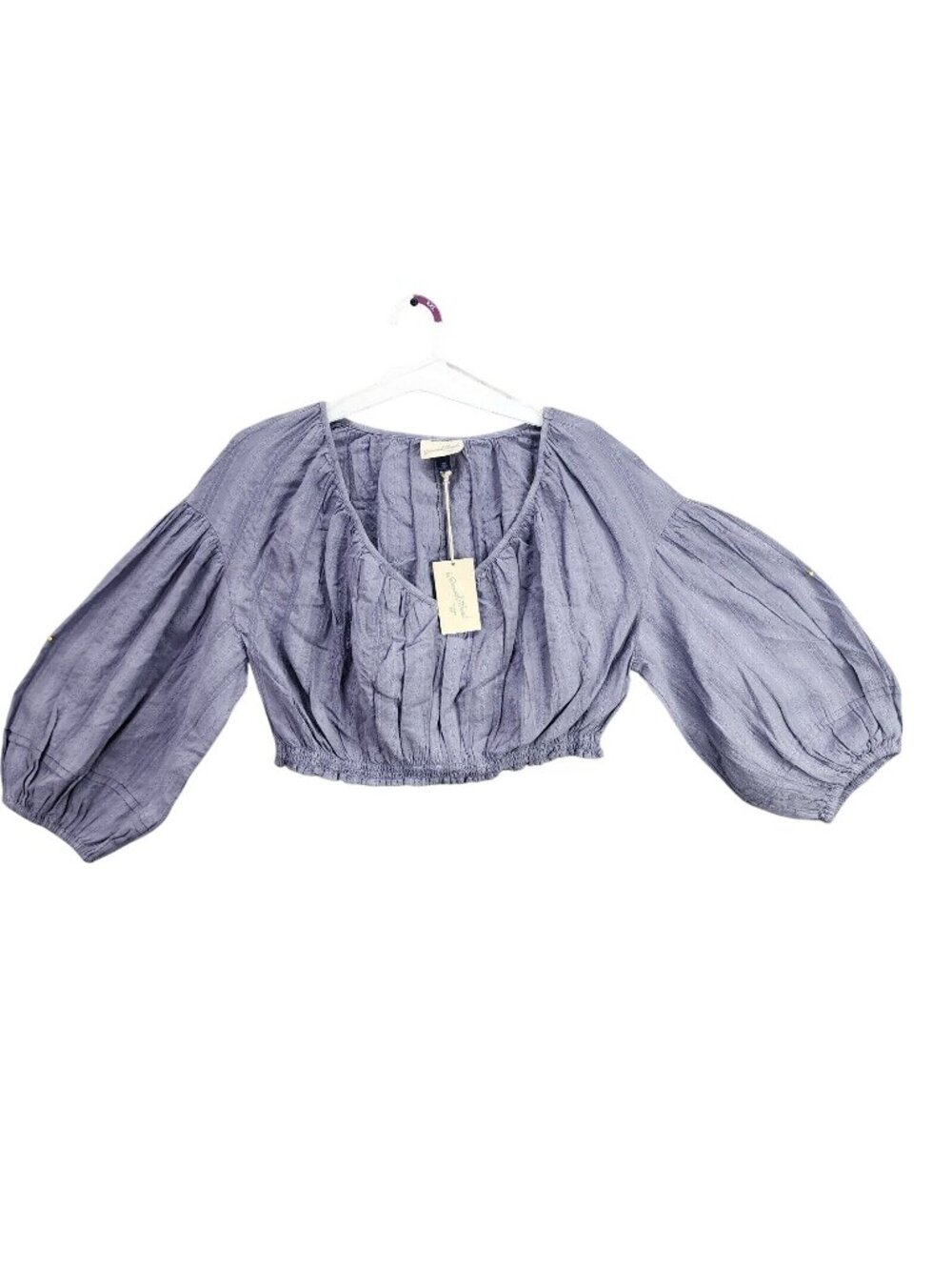 Womans Universal Thread Violet Embroidered Crop Top Balloon Sleeve V Neck XXL